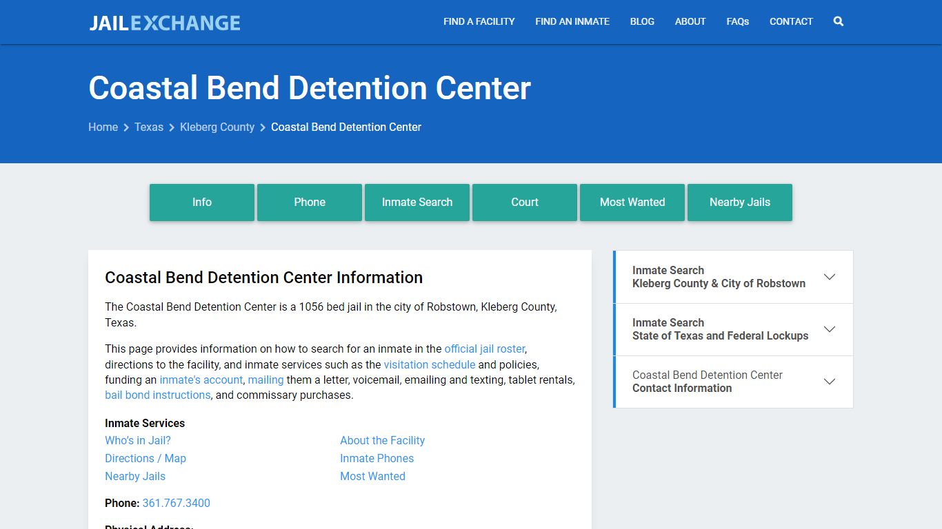 Coastal Bend Detention Center, TX Inmate Search, Information